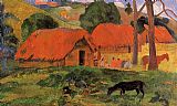 Paul Gauguin Canvas Paintings - Three Huts Tahiti
